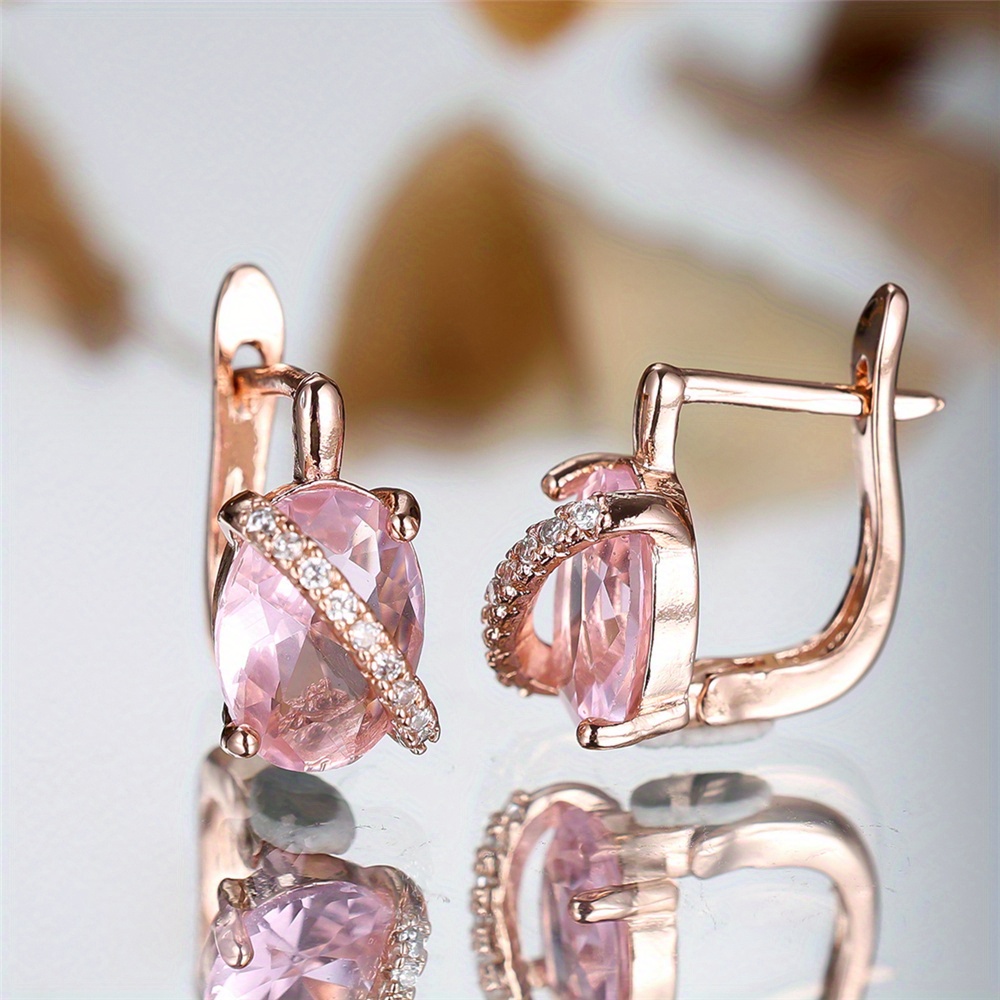 Women's Synthetic Zirconia Oval-Cut Pink Stone Earrings, Valentine's Day